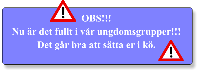 OBS!!!  Nu är det fullt i vår ungdomsgrupper!!! Det går bra att sätta er i kö.